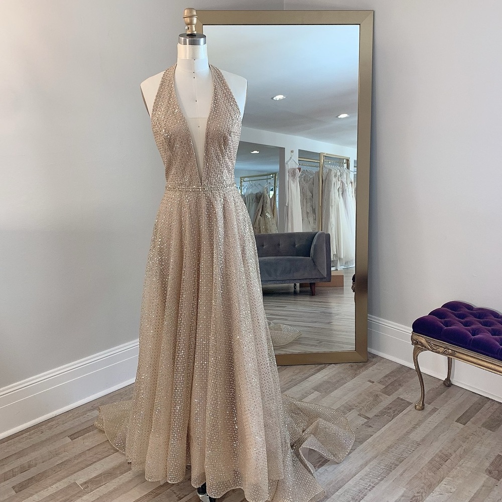 Wtoo Glitra Gold sparkle Wedding Dress with Halter